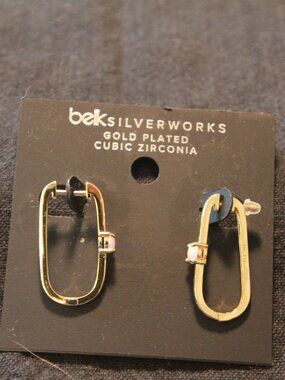Cubic Zirconia opal gold plated earrings. Belks Silverworks brand. Good.